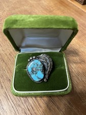 VINTAGE NAVAJO TURQUOISE STERLING SILVER NATIVE AMERICAN RING Sz 7 picture