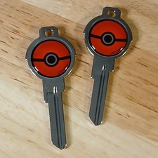 2x Red Pokeball Epoxy Deco Keys Compatible KW1 #66 Kwikset House Keys picture