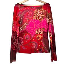ETRO Milano Womens Shirt Size 44/6 Red Paisley Long Sleeve Round Neck Lined Top picture
