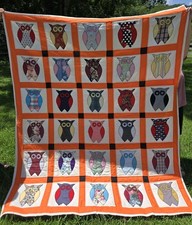 1994 Vintage Quilt Hand Sewn 30 HandStiched Patchwork Applique Owls 84