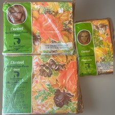 Vtg 70s  Dantrel Dan River Double Sheet Set 1-Flat 1-Fitted 2 Cases Sealed NOS picture