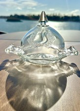 Vintage MCM Jeannette Glass Baltimore Pear, Dome Covered Relish Cheese Dish picture