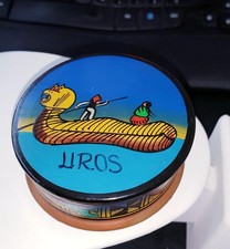 Vintage Hand-Painted Terracotta “Luros” Serpent Folk Art Trinket Box picture