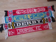 STOCK 4 SCARVES FOOTBALL LIVERPOOL MANCHESTER UNITED DERBY SHEFFIELD WEDNESDAY picture