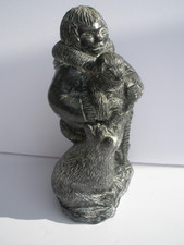 Wolf Original Sculptures Eskimo Inuit Bear Cub & Mom Hand Carved Canada 8” picture