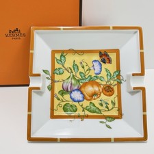 Hermès Tray La Siesta Ashtray Change Trinket Vintage Porcelain Orange White Box picture