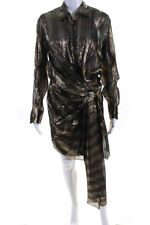 Oscar de la Renta Womens Striped Metallic Collared Sheath Dress Gold Size 2 picture