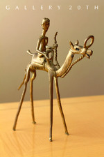 COOL ORIG. MID CENTURY MODERNIST BRASS CAMEL & RIDER SCULPTURE VTG 50'S GOLD picture