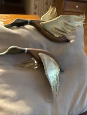 Vintage Home Interior Flying Mallard Ducks Brass Wall Art Brutalist Set of 2 picture