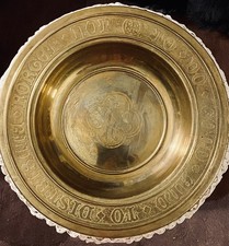 Antique 19 c. Victorian Gothic Brass Alms Dish Church Offering Plate Hebrs 13:16 picture