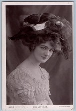 c1910s Miss Lily Elsie Pretty Stage Actress Fancy Hat Studio RPPC Photo Postcard picture
