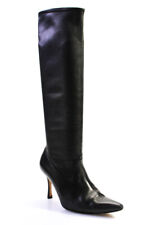Manolo Blahnik Womens Stiletto Pointed Toe Knee High Boots Black Leather Size 37 picture