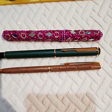 Vintage 3pc Collectible Pen Lot Parker Rialto UK Wood Promo Mosaic Bling picture