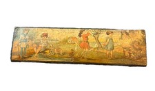 Antique c1900 Victorian German Wooden Pencil Box Children Lithograph Push Lock picture