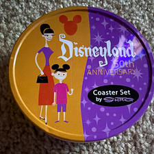 *NEW* Disneyland Disneyland 50th Anniversary Coaster Set by SHAG Round Metal Tin picture