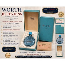 Vintage Worth Je Reviens Paris Perfume Bottle Empty Set Blue Glass Box 32447 B picture