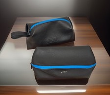 Tumi Black Leather Blue Zip Hanging Travel Kit & Cosmetic Case ELAL Airlines picture