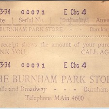 Vtg 1934 The Burnham Park Store Receipt La Salle and Broadway Burnham MAin 4600 picture