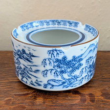 Blue & White Ashtray Japan Porcelain w/ Scenic Landscape Vintage Tabacco Shibata picture