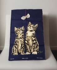 Vtg 1960’s Ulster Linen Ireland Tea Towel Cats Navy Vivid Colors NWT Super Gift picture