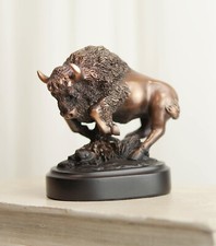 Ebros Western Charging American Bison Small Bronze Patinated Resin Statue picture