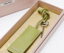 Miumiu Leather Charm Green Rectangle Key Silver Women's Accessories from Japan picture