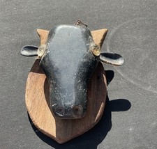 Vintage Folk Art Hand Carved & Painted Bull/Cow Rustic/Country Core picture