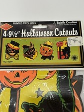 4 Vintage Halloween Beistle Die Cut Decorations Witch Black Cat Pumpkin 1980 NOS picture