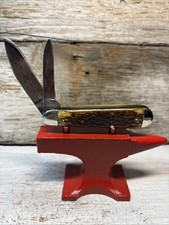 Vintage Camillus Made 2 Blade Jack knife USA Green Bone Handles Beautiful picture