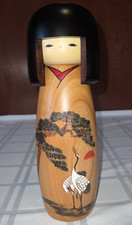 Vtg Tall Japanese Usaburo Kokeshi Doll Meototsuru Married Crane 12in picture