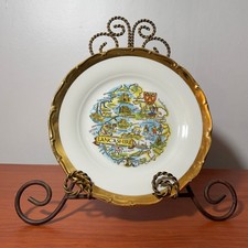 Bohemia Czechoslovakia Vintage Lancashire England Map Souvenir Plate Gold Rim picture