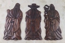 Lot of 3 Vintage Hand Carved Chinese Fu-Lu-Shou Wooden Plaque Figurine Asian picture