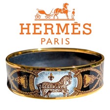 Hermès Enamel Bangle Cheval Grand Apparat Gold Vintage  w/Box  picture