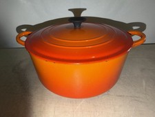 Vintage Le Creuset Size E Dutch Oven 4.5 Qt. w/ Lid Flame Orange Good Condition picture