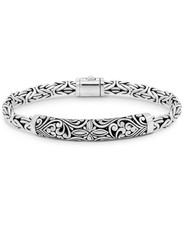 DEVATA Sterling Silver Bali Filigree Bracelet 7in Byzantine Chain Oval Gift picture