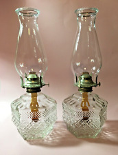 Set of Two Anchor Hocking Wexford Pattern Clear Glass Vintage Complete Oil Lamps picture