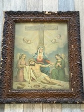 * ANTIQUE OUR LADY OF SORROWS 27 1/8” PRINT IN FRAME picture