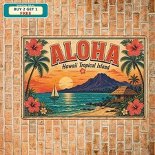 Hawaiian Theme Tropical Island Aloha Hawaii Vintage Metal Tin Sign picture