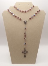 Vintage France Lourdes Rosary Amethyst Purple AB Iridescent Glass Beads 20