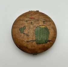 Vtg 1940s WWII Elgin American Wood Powder Compact Hand Painted Saguaro Cactus picture