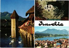 Vintage Lucerne Switzerland Postcard Chapel Bridge Lion Monument Lake Views picture