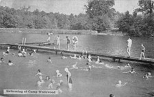 Ashtabula Co. Ohio swimmers at Camp Whitewood on Phelps River antique pc BB1292 picture