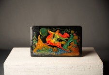 Vintage Soviet-era Palekh Hand painted Lacquer Trinket Box - Signed picture