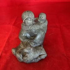Edmund Wolf Original Art Carved Sculpture Native Inuit Eskimo Family Canada Dog picture