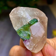 38G Natural green tourmaline quartz crystal cluster mineral specimen picture