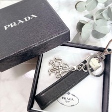 Prada Porter Burgundy Leather Key Ring Bag Charm Black Accessory picture