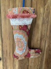 VTG 1970s Handmade Christmas Stocking Kitsch Multi  15” x 8” VTG Rose/Pink Trim picture