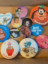 VINTAGE 1980s Pinback Button Lot 12 Prince Goofy Care Bears Michael Jackson picture