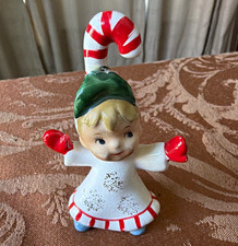 Lefton Vtg Christmas Candy cane kids  Ceramic Hand Painted Signed 1950s #625 picture