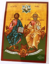 Holy Trinity laminated Greek icon prayer card 4x3 picture